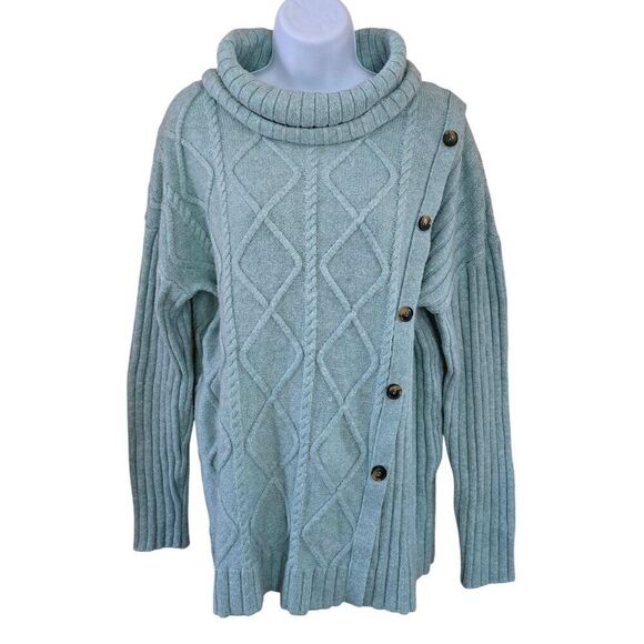 Soft Surroundings Womens Cable Knit Sweater Side Buttons fisherman warm chic - Picture 3 of 8